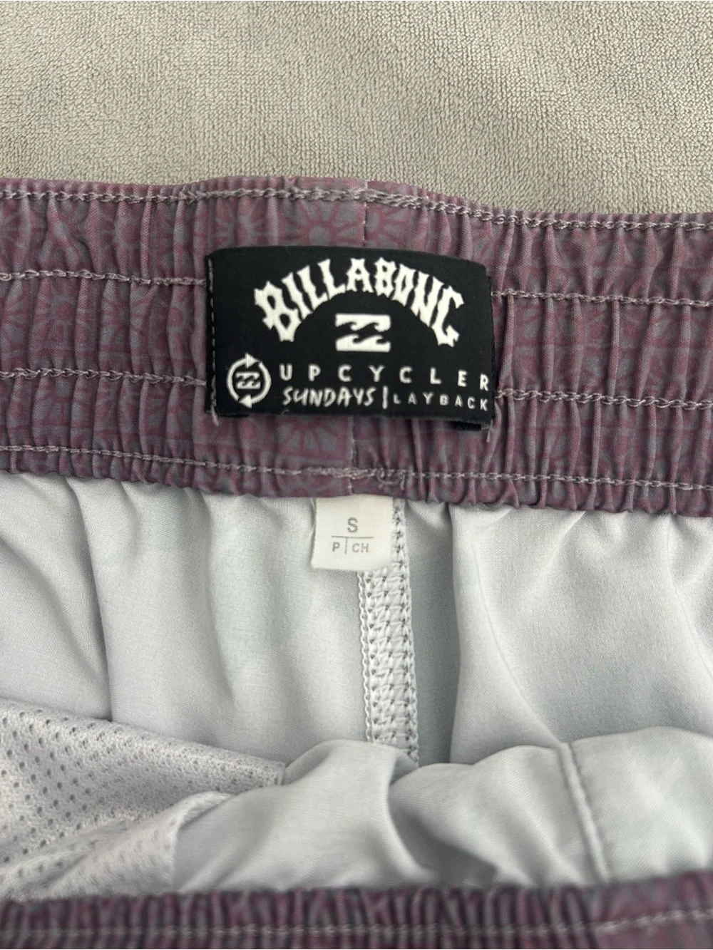 Billabong Men's Lavender Swim Shorts with Black Floral Print